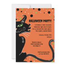Black Cat Halloween Party Spooky Whimsical Orange