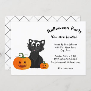 Convite Black Cat Pumpkins White Pattern Festa de Hallowee