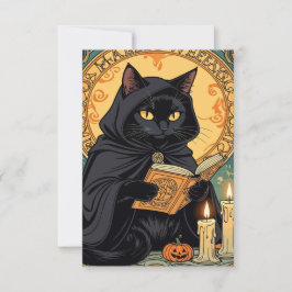 Convite Black Cat Reading The Jack o lantern Journal