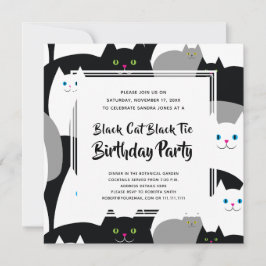Convite Black Cat Tie Engraçado Festas de aniversário Engr