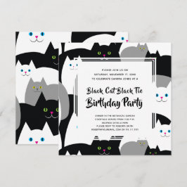 Convite Black Cat Tie Engraçado Festas de aniversário Engr