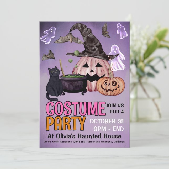 Convite Black Cat Witch Ghost Halloween Costume Party  (Em pé/Frente)