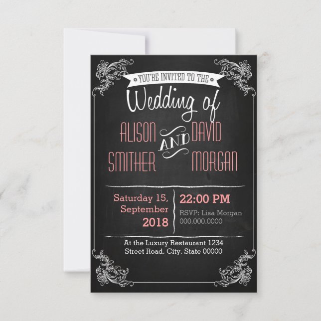 Convite Black chalkboard wedding invitation (Frente)