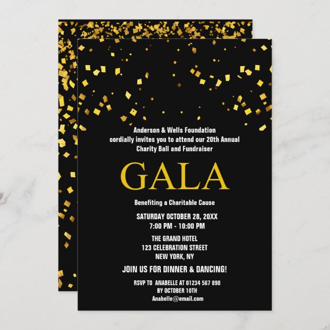 Convite Black Charity Ball Corporate Fundraking Party (Frente/Verso)