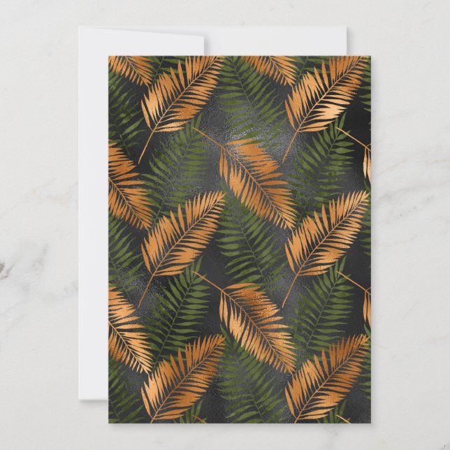 Convite Black Copper Brown Palm Tree Leaf Glam Tropical (Frente)