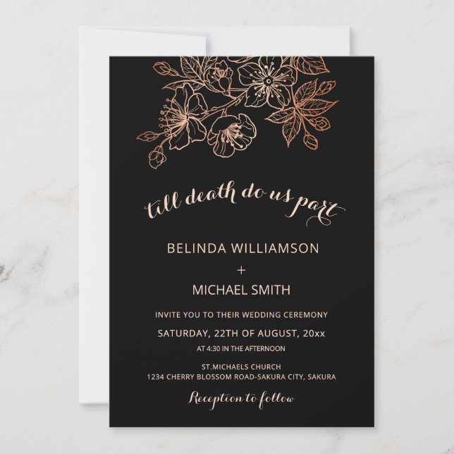 Convite Black Copper Floral | Casamento Gótico (Frente)