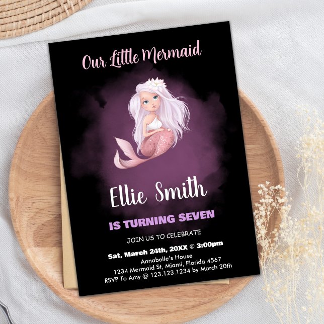 Convite Black Copper Tail Smermaid Invances Aniversário (Black Copper Tail Mermaid Birthday Invitations)