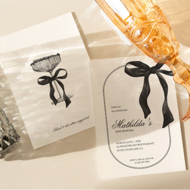 Convite Black Coquette Bow Birthday Invitation (Criador carregado)