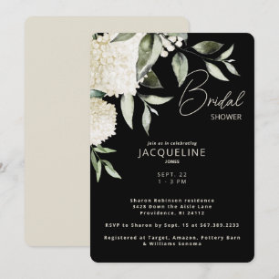 Convite Black & Cream White Hydrangeas Chá de Noiva II