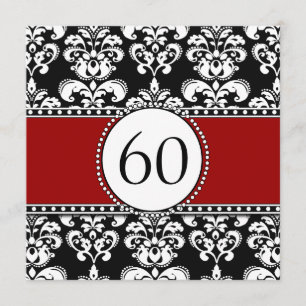 Convite Black Damask 60th Birthday Invitations Red