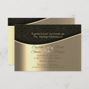 Convite Black Damask Dourado Hearts Casamento & Registro