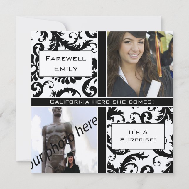 Convite Black Damask  Graduation Farewell Invitation (Frente)