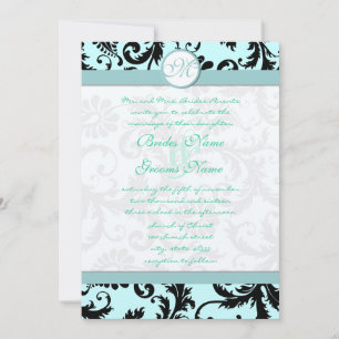 Convite Black Damask Light Aqua Blue Casation