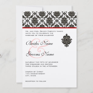 Convite Black Damask On White Red Trim Weditation