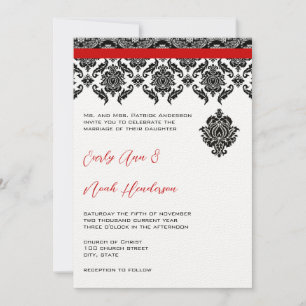 Convite Black Damask On White Red Trim Weditation