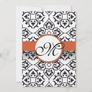 Convite Black Damask Side Borders Orange Red Trim Wedding