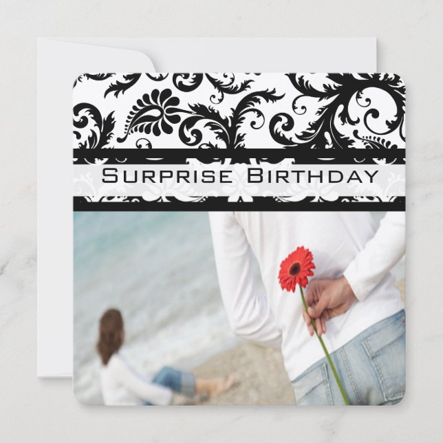 Convite Black Damask Swirls Birthday Invitations (Frente)