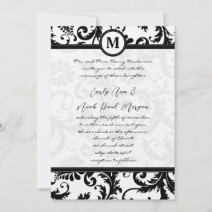 Convite Black Damask Swirls com Dots Weding Invitation