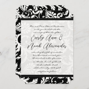 Convite Black Damask Swirls com Dots Weding Invitation