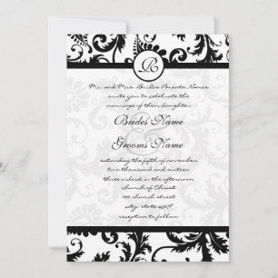 Convite Black Damask Swirls com Dots Weding Invitation