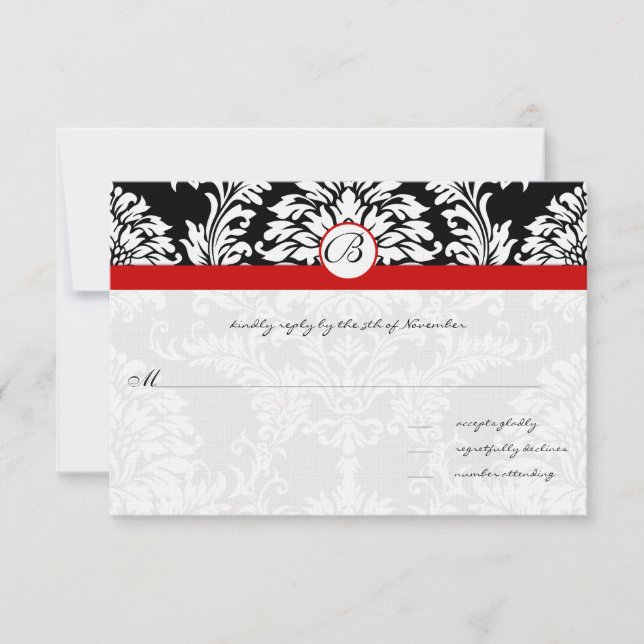 Convite Black Damask Swirls Red Trim Invitation (Frente)
