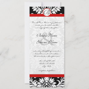 Convite Black Damask Swirls Red Trim Invitation