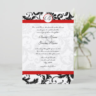 Convite Black Damask Swirls Red Trim Invitation