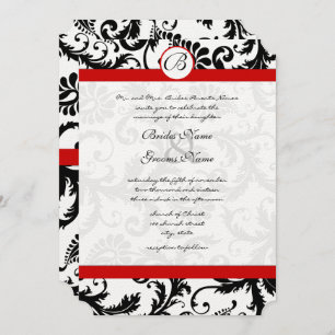 Convite Black Damask Swirls Red Trim Invitation