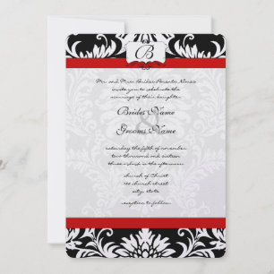Convite Black Damask Swirls Red Trim Invitation
