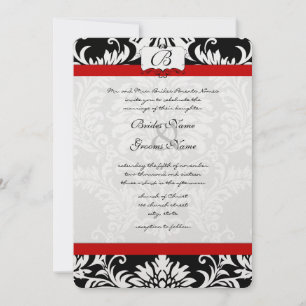 Convite Black Damask Swirls Red Trim Invitation