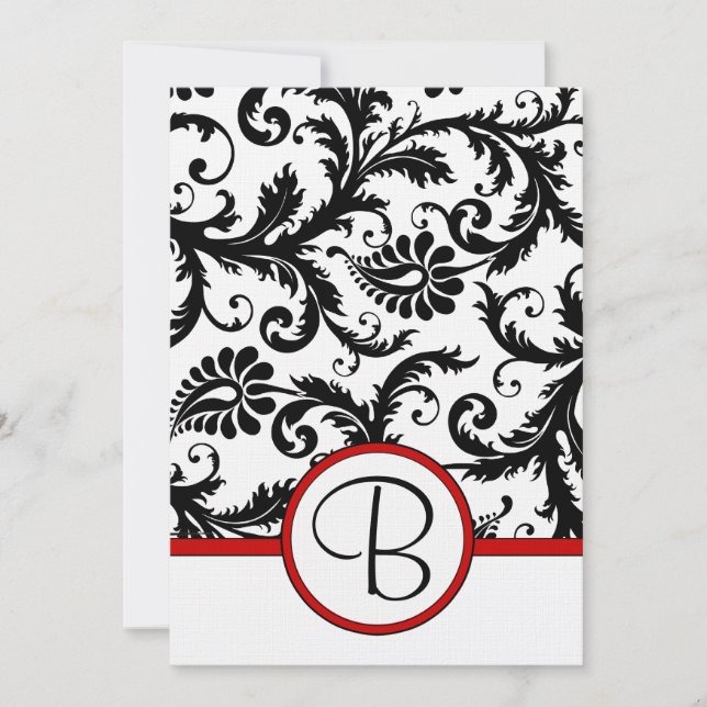 Convite Black Damask Swirls Red Trim Wedding Invitations (Frente)