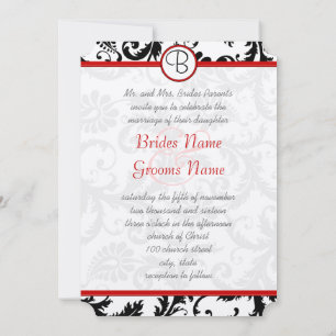 Convite Black Damask Swirls Red Trim Wedding Invitations