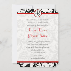 Convite Black Damask Swirls Red Trim Wedding Invitations