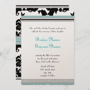 Convite Black Damask with Aqua Trim Wedding Invitation