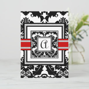 Convite Black Damask with Red Trim Wedding Invitation