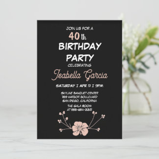 Convite Black Dark Floral Birthday Invitation 