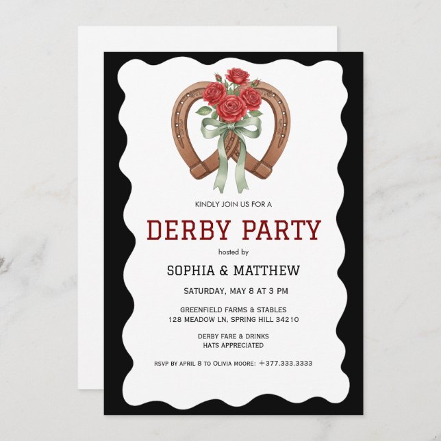 Convite Black Derby Party Invitation Elegant Horseshoe (Frente/Verso)