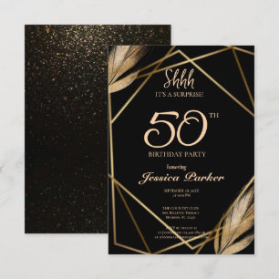 Convite Black Dourado Agate Surprise 50º aniversário