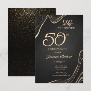 Convite Black Dourado Agate Surprise 50º aniversário