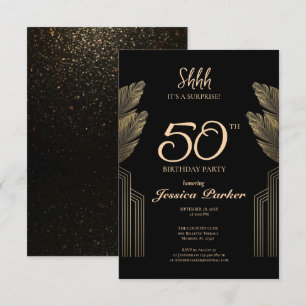 Convite Black Dourado Agate Surprise 50º aniversário
