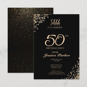 Convite Black Dourado Agate Surprise 50º aniversário