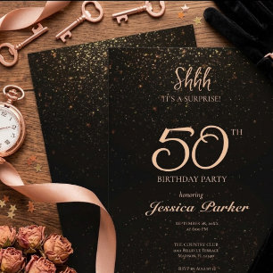 Convite Black Dourado Agate Surprise 50º aniversário