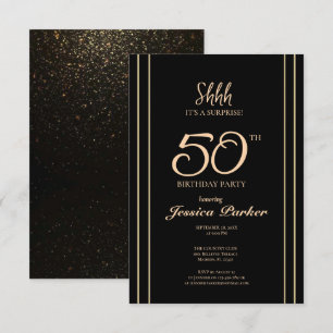 Convite Black Dourado Agate Surprise 50º aniversário