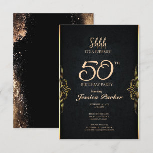 Convite Black Dourado Agate Surprise 50º aniversário