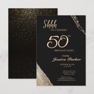 Convite Black Dourado Agate Surprise 50º aniversário