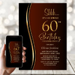 Convite Black Dourado Burnt Orange Surprise 60th Birthday<br><div class="desc">Convide seus amigos e entes queridos com este moderno convite de aniversário negro, ouro e laranja queimado 60º. A área de texto personalizável neste modelo de convite permite que você inclua facilmente todos os detalhes necessários para sua celebração especial de aniversário, incluindo as informações de data, hora, local e RSVP....</div>