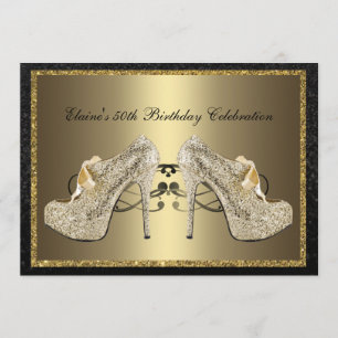 Convite Black Dourado High Heels 50th Aniversário da Mulh