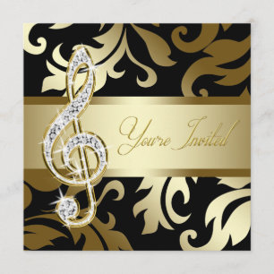 Convite Black Dourado Music Treble Clef Musical Event