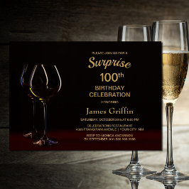 Convite Black Dourado Surprise 100º Vidro de Aniversário