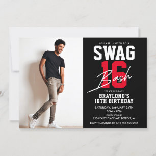 Convite Black e Red Swag Aniversário de 16